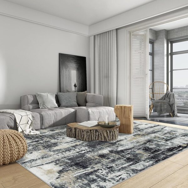 8x10 Area Rugs Washable Rug: Large Modern Abstract Living Room Rug Soft Anti-Skid Thin Carpet Indoor Floor Non-Shedding Carpets for Bedroom Dining Farmhouse Nursery Home Office Black Grey Gold - Image 6