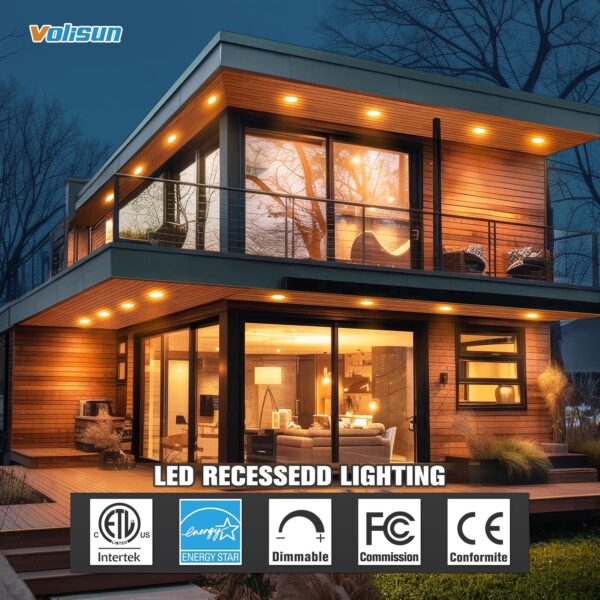 VOLISUN 12 Pack 6 Inch 5CCT Recessed Light with Night Light,Canless LED Recessed Lighting 6 inch,2700K-5000K Selectable,12W=130W,1080LM Dimmable Recessed Ceiling Wafer Light,ETL Certificated - Image 6