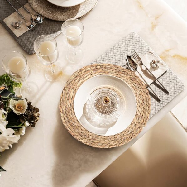 Round Woven Placemats Set, Farmhouse Boho Placemats, Wipeable Heat Resistant Placemats, Handmade Non Slip Circle Placemats for Dining Table, Wedding, Kitchen Placemats, 12 inches, 6 Pack - Image 2