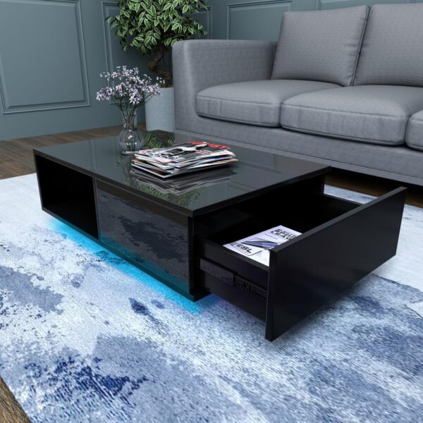 COSVALVE 43.3IN LED Black Coffee Tables for Living Room with 16 Colors LED Lights Modern Coffee Table with Storage Drawer Rectangle Center Table for Home Furniture - Image 3