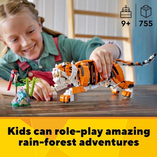 LEGO Creator 3 in 1 Majestic Tiger Building Set, Transforms from Tiger to Panda or Koi Fish Set, Animal Figures, Collectible Building Toy, Gifts for Kids, Boys & Girls 9 Plus Years Old, 31129 - Image 3