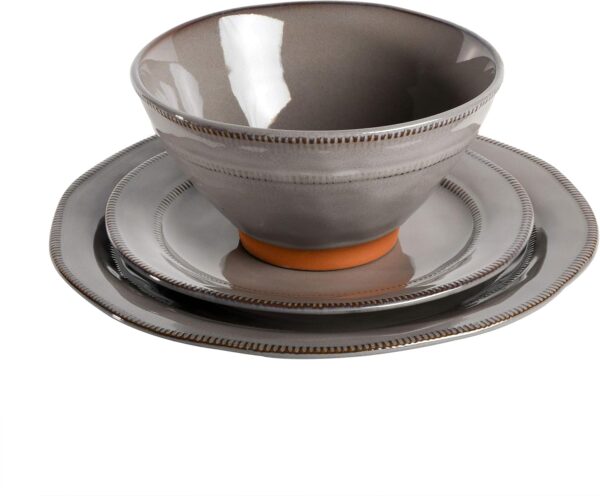 Gibson Elite Terranea Round Reactive Glaze Terra Cotta Dinnerware Set, Service for Four (12pcs), Grey - Image 3