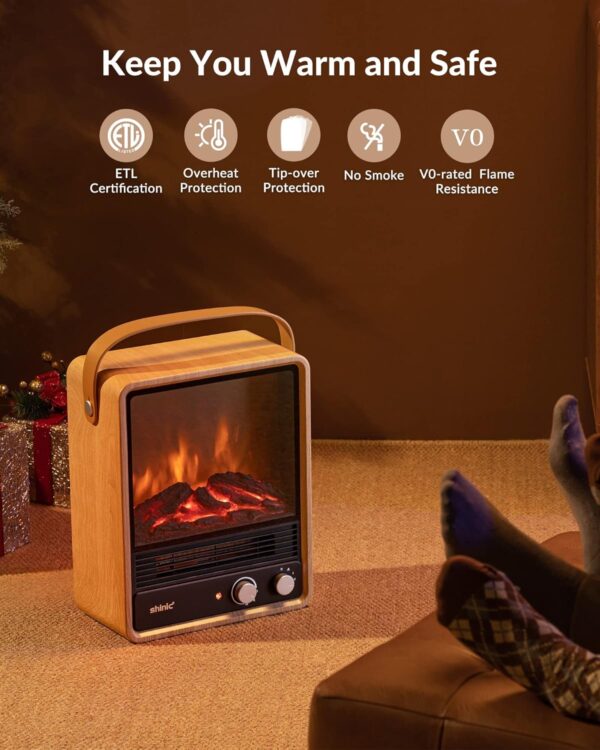 Portable Electric Fireplace Heaters for Indoor Use,1500W Space Heater Fireplace with Realistic Flame & Fire Crackling Sound, Safety Protection, Portable Fireplace Heater for Home - Image 5