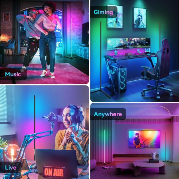 Corner Floor Lamp, 61" RGB Led Floor Lamp, Dimmable Ambient Lighting Corner Lamp, Music and Voice Sync, Color Changing Lamp with Bluetooth App and Remote Control for Living Room, Bedroom, Gaming Room - Image 6