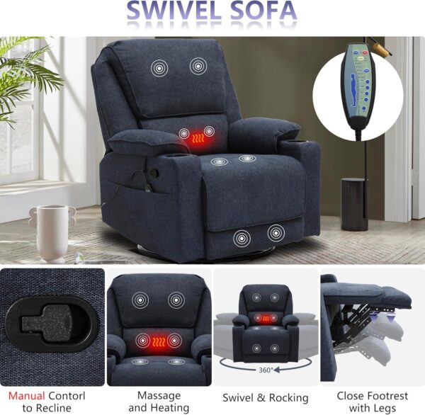 KIGOTY Loveseat and Recliner Chair, Living Room Set, 2-Piece Recliner Furniture Sofa, with Rocking Recliner Chair with Cup Houlders for Living Room, Home Theater,Navy Blue - Image 4