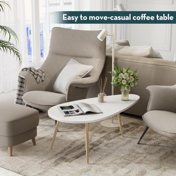 SAYGOER Modern Coffee Table White Coffee Tables for Small Space Unique Simple Oval Center Table for Living Room Home Office Easy Assembly 22.2" D x 42.5" W x 17.1" H - Image 6