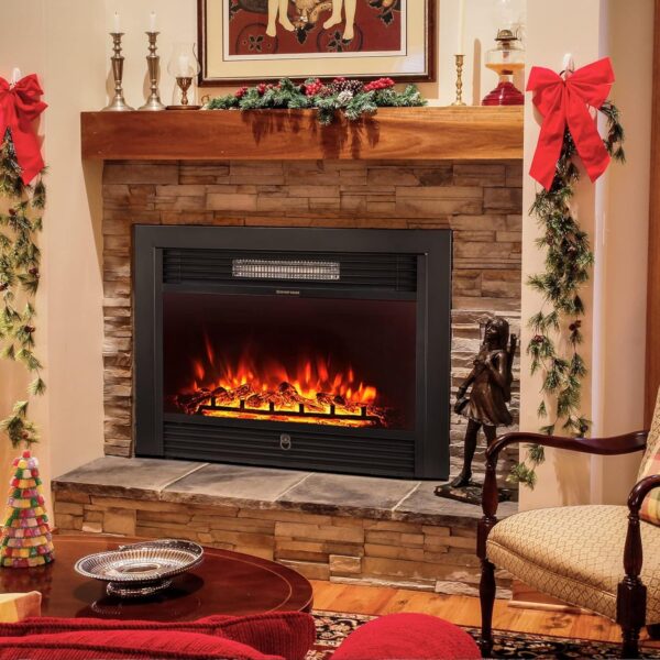 YODOLLA 28.5" Electric Fireplace Insert, Wall Recessed/Mounted, Freestanding Fireplace with Remote Control, 3 Color Adjustable Flames, 2 Modes Heat, 8 H Timer, 5 Brightness Settings, 750/1500W Heater - Image 2