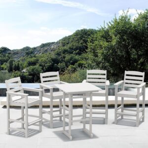 SERWALL 5 Pieces Adirondack Bar Chairs Set, HDPE Adirondack Barstools Chairs with Bar Pub Table, Outdoor Patio Bar Furniture Set for Bistro, Balcony, Poolside, Garden, White