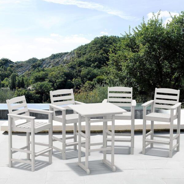 SERWALL 5 Pieces Adirondack Bar Chairs Set, HDPE Adirondack Barstools Chairs with Bar Pub Table, Outdoor Patio Bar Furniture Set for Bistro, Balcony, Poolside, Garden, White