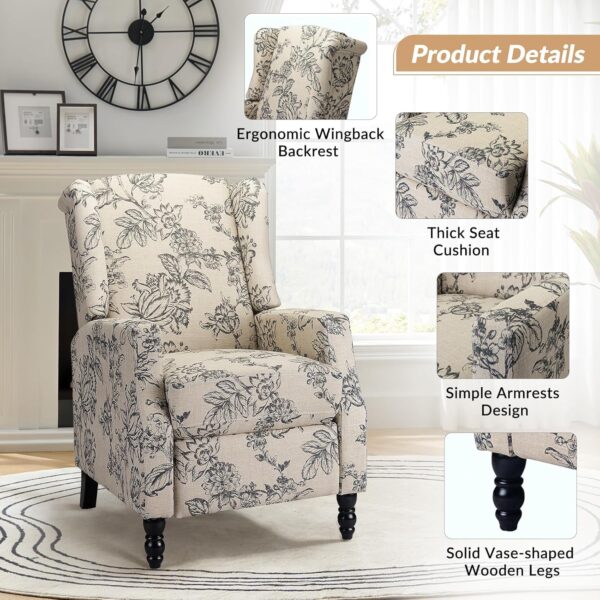 HULALA HOME Wingback Recliner Chair, Traditional Push Back Recliner Single Sofa Chair with Solid Wood Legs, Modern Lounge Armchair for Living Room, Comfy Upholstered Accent Reclining Chair, Indigo - Image 4