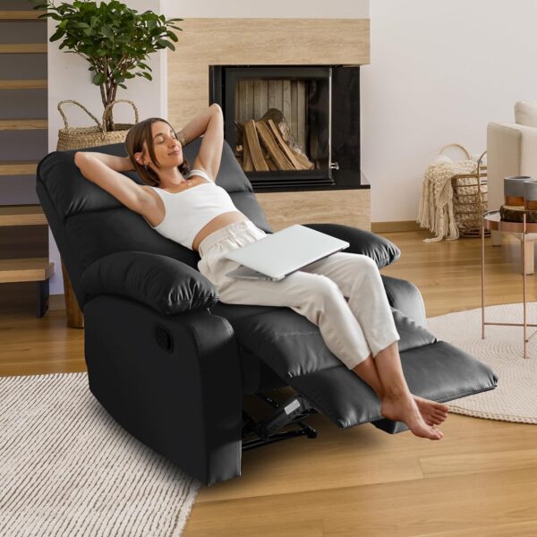 Manual Small Recliner Chair for Adults, Small Recliners for Small Spaces, Faux Leather Reclining Chairs, Single Lazyboy Recliner Sofa for Living Room, RV, Bedroom, Black - Image 2