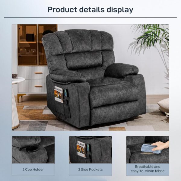 Recliner Chair Massage Heated Modern Ergonomic Lounge Single Sofa Seat Living Room Gravity Recliners Elastic Foam Filling 2 Cup Holders & Side Pocket - Image 4