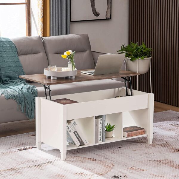 VINGLI Lift Top Coffee Table, White, with Storage Shelf/Hidden Compartment, Gas Lift Mesa De Centro para Sala Pop Up Coffee Table - Image 4