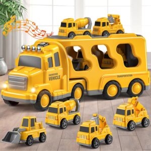 Bennol Toddler Boy Toys for 1 2 3 4 5 Year Old Boys, Toddler Car Trucks Bus Toys for Toddler Boys Ages 1-3 3-5, 5 in 1 Construction Car Truck Bus Boys Toddlers Birthday Gifts