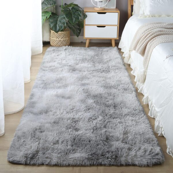 CAIYUECS Shag Area Rug,Indoor Ultra Soft Fluffy Plush Rugs for Bedroom Living Room, Non-Skid Modern Nursery Faux Fur Rugs for Kids Room Home Decor (Tie-Dyed Light Gray, 5x7 Feet) - Image 2