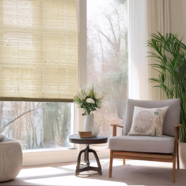 Customized Cordless Ramie Roman Shade, Light Filtering Woven Bamboo Blinds for Windows, Privacy Protection Roman Shades, 1 Shade, Ivory - Image 2