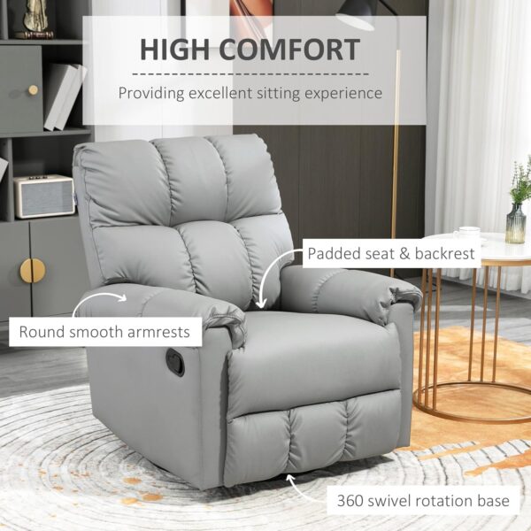 HOMCOM Rocker Recliner Chair with Overstuffed Back and Seat, Faux Leather Manual Reclining Chair with Footrest and 360 Swivel Rotation Base for Living Room, Brown - Image 6