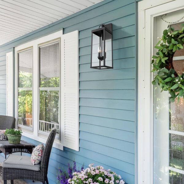 Outdoor Wall Sconce Lights, 20 Inch Tall Transitional Exterior Wall Lighting with Clear Glass, Modern Outside Wall Lantern for Front Porch Corridor Doorway Patio, RZ008M-2 BK - Image 7