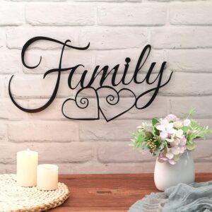 Ferraycle Metal Family Wall Decor Sign Art Rustic Family Wall Decor Wall Hanging Decoration Family Signs Home Wall Decor for Living Room Bedroom Dining Room Kitchen (Black)