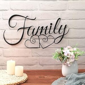 Ferraycle Metal Family Wall Decor Sign Art Rustic Family Wall Decor Wall Hanging Decoration Family Signs Home Wall Decor for Living Room Bedroom Dining Room Kitchen (Black)
