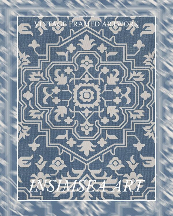 InSimSea Black Framed Vintage Wall Art, Victoria Flowers and Geometric Patterns, Retro Classical Decor, Living Room Bedroom Kitchen Home Office Decor, Blue Abstract Decor, Canvas Prints, 12"x16" - Image 7