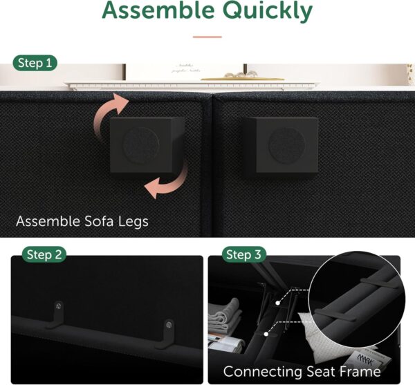 HONBAY Modular Sectional Sleeper Sofa Velvet Sectional Sleeper Couch with Storage Seats Oversized Sectional for Living Room,Black - Image 5