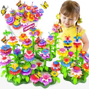 Gojmzo Toys for 2 3 4 5 Year Old Girl Birthday Gifts, 150 PCS Flower Garden Building Toddler Girl Toys 2-3, Preschool Learning Activities Stem Building Toys for Kids Girls Age 4-5