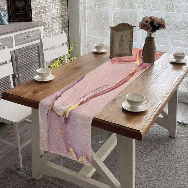 Decorative Table Runner 13 x 72 Inches,Set of 1 Elegant Cotton Linens Table Runner Decor for Kitchen,Dining Room,Coffee Table,Pink Gold Marble Texture - Image 4