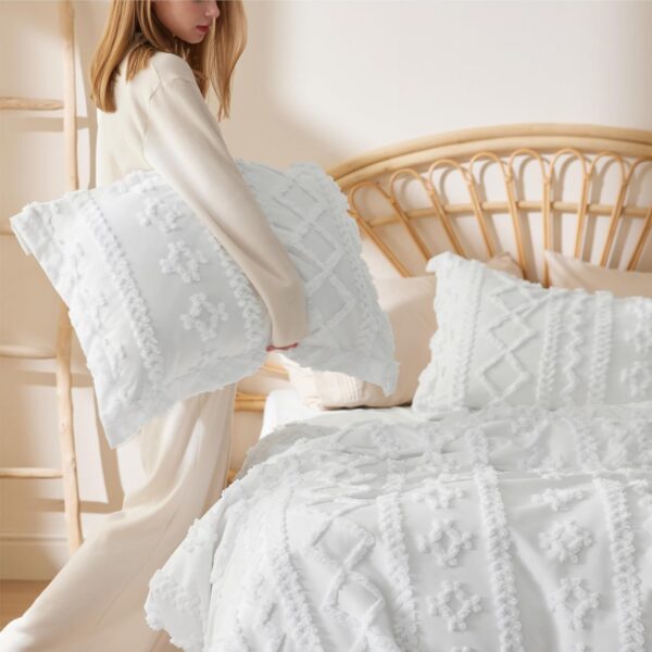 Bedsure Boho Duvet Cover Queen - Tufted Duvet Cover Queen Size for All Seasons, 3 Pieces Soft Shabby Chic Embroidery Boho Bedding Duvet Cover for Gifts (White, Queen, 90x90) - Image 2