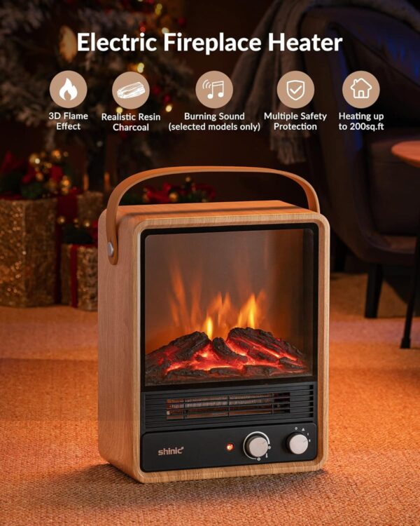 Portable Electric Fireplace Heaters for Indoor Use,1500W Space Heater Fireplace with Realistic Flame & Fire Crackling Sound, Safety Protection, Portable Fireplace Heater for Home - Image 2