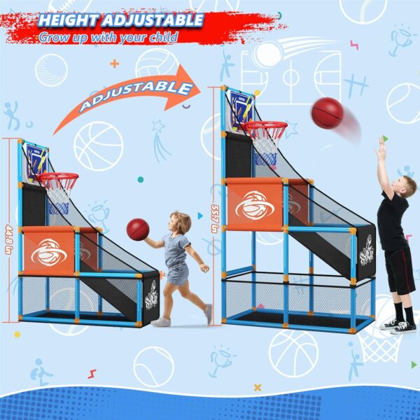 Arcade Basketball Game Set Boy Toys: Indoor Basketball Hoop with 4 Balls Outdoor Sports Toy for Kids 3-12 Years Old Adjustable Height with Air Pump Christmas Birthday Gifts Aged 3-5 6 6-8 7 8 8-12 9 - Image 3