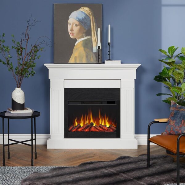 Real Flame Crawford Slim 48" Indoor Electric Fireplace with Mantel for Living Room or Bedroom, Replaceable Fireplace Insert Heater, Realistic Log and Flame Effect, Remote Control, Timer, White - Image 2