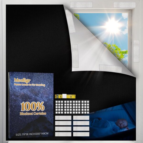 100% Blackout Curtains for Bedroom, No Drill Window Shades, Hook and Loop Tape, Portable DIY Blackout Shades, Blackout Blinds, Blackout Window Cover for Baby Nursery, Dorm Room, Travel - 79" x 58"
