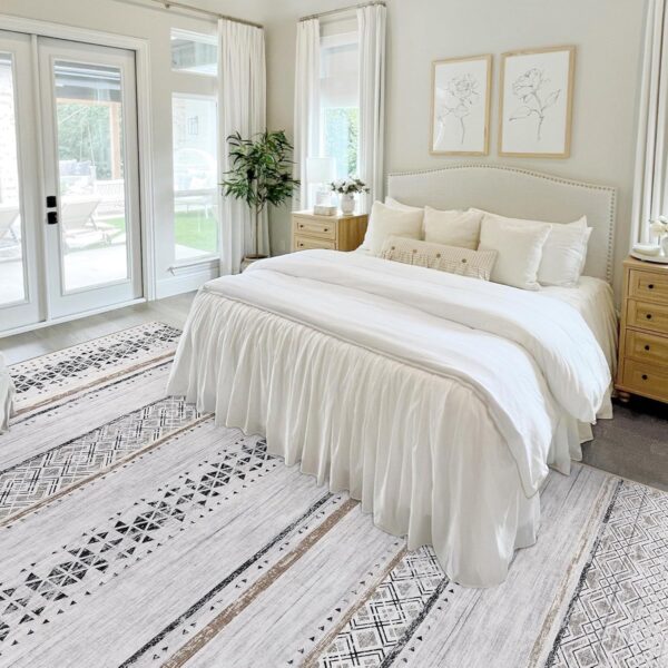 8x10 Area Rugs for Living Room Bedroom: Large Machine Washable Rug with Non-Slip Backing Non Shedding Stain Resistant, Soft Geometric Moroccan Carpet for Dining Room Nursery Home Office - Brown/Ivory - Image 6