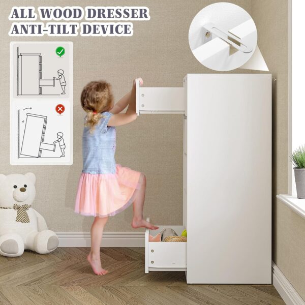 EnHomee Dresser, Dresser for Bedroom, White Dresser with 6 Wood Large Drawers, Dressers & Chests of Drawers with Large Organizer, Tall Dresser with Smooth Metal Rail, White - Image 7