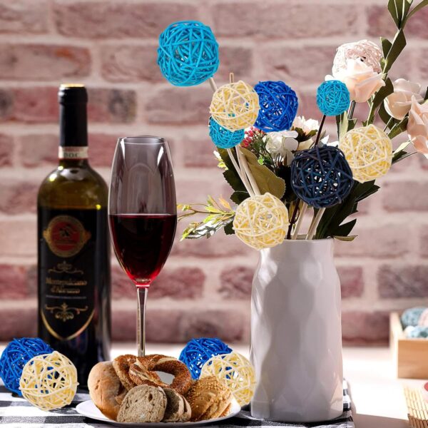 GuassLee Decorative Balls for Bowls Centerpiece, 24Pcs Blue Wicker Rattan Balls Vase Fillers Potpourri Bowl Filler for Home Bathroom Living Dining Room Table Decor DIY Craft, 3 Sizes - Image 6