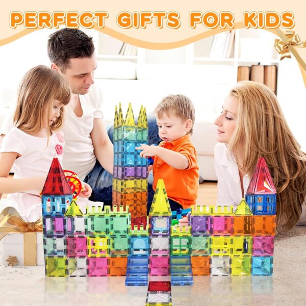 Magnetic Tiles, 130PCS Magnetic Blocks Set with 2 Cars, 4D Diamond Magnet Building Blocks, STEM Preschool Educational Magnet Toys Gift for Kids, Boys and Girls 3 4 5 6 7 8+ Year Old - Image 3