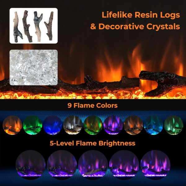 GOFLAME 50 Inch Electric Fireplace Recessed/Wall Mounted/Freestanding, Linear Electric Fireplace Heater Insert with Remote Control, Adjustable Flame Color & Brightness, Thermostat, Timer, 750W/1500W - Image 2