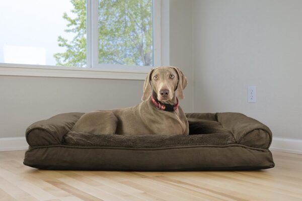 Furhaven Pillow Dog Bed for Large Dogs w/ Removable Bolsters & Washable Cover - Plush & Suede Sofa - Espresso, Jumbo/XL - Image 3