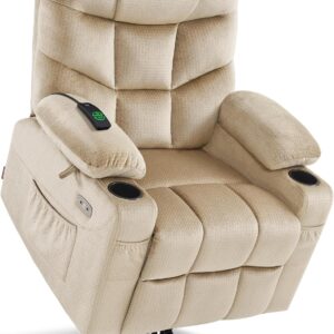 MCombo Power Lift Recliner Chair with Extended Footrest, 2 Cup Holders, USB Ports for Elderly People, Fabric 7286 (Beige)