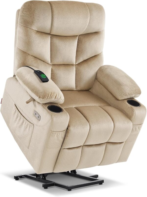 MCombo Power Lift Recliner Chair with Extended Footrest, 2 Cup Holders, USB Ports for Elderly People, Fabric 7286 (Beige)
