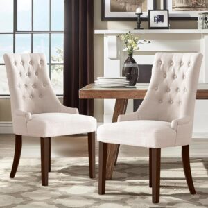 COLAMY Wingback Upholstered Dining Chairs Set of 2, Fabric Side Dining Room Chairs with Tufted Button, Living Room Chairs for Home Kitchen- Beige