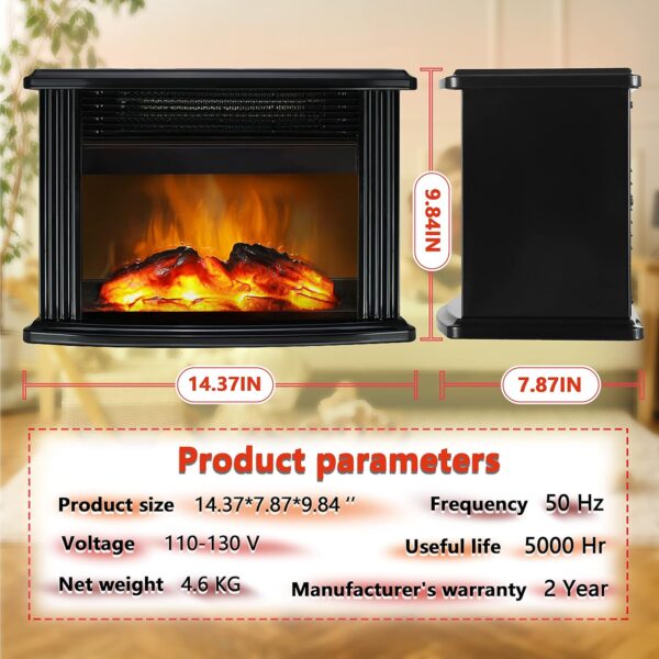 DONYER POWER 14" Mini Radiators Electric Fireplace Tabletop Portable Heater, 1500W, Black Metal Frame,Room Heater,Space Heater - Image 3
