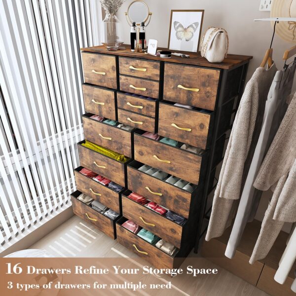 Finnhomy 16 Drawers Dresser for Bedroom, Tall Dressers & Chests of Drawers with Wood Top, Large Fabric Storage Dresser for Bedroom/Living Room/Entryway/Closet, 38" W x 11.8" D x 57.1" H, Black - Image 5