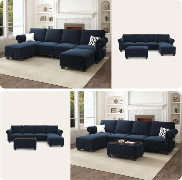 Nolany Convertible Sectional Sofa Set L Shaped Couch with Storage Ottoman Small Sectional Sofa Couch with Reversible Chaise for Living Room, Light Grey - Image 4