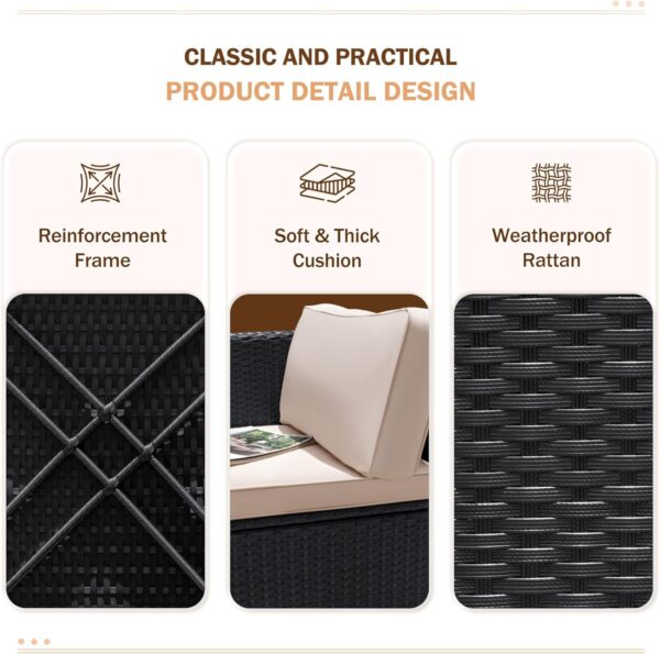 Greesum 3 Piece Patio Furniture Set Outdoor Wicker Rattan Sectional Sofa with Adjustable Seat, Soft Cushions & Coffee Table for Yard, Garden, Porch, Poolside, Beige - Image 6