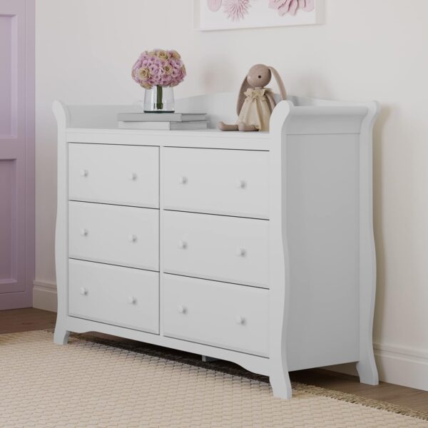 Storkcraft Avalon 6 Drawer Double Dresser (White) – Dresser for Kids Bedroom, Nursery Dresser Organizer, Chest of Drawers for Bedroom with 6 Drawers, Classic Design for Children’s Bedroom - Image 6