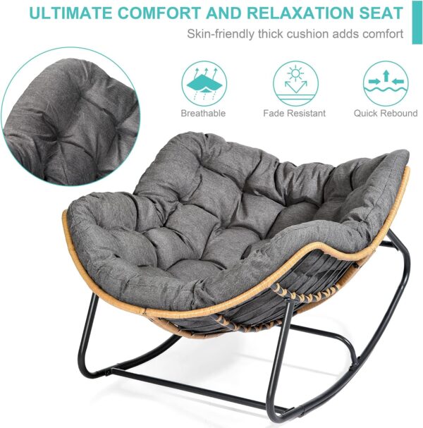 SWITTE Outdoor Rocking Chair, Patio Egg Rocking Chair, Indoor Papasan Chair, Rattan Wicker Lounge Chair, Modern Royal Chair for Bedroom, Living Room, Porch, Garden, Lawn-Dark Grey - Image 5
