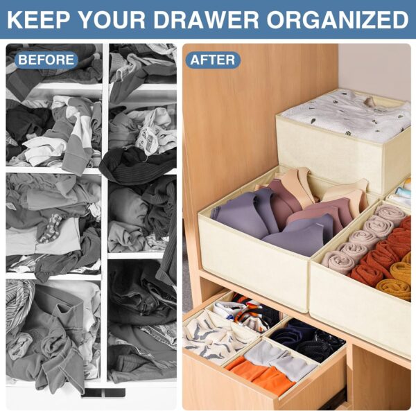 Criusia Drawer Organizer Clothes 12 Pack, Dresser Organizer for Nursery Bedroom Closet Organization and Storage - Baby Clothes Organizer Bins - Drawer Divider for Sock Underwear Bra Ties (Beige) - Image 2