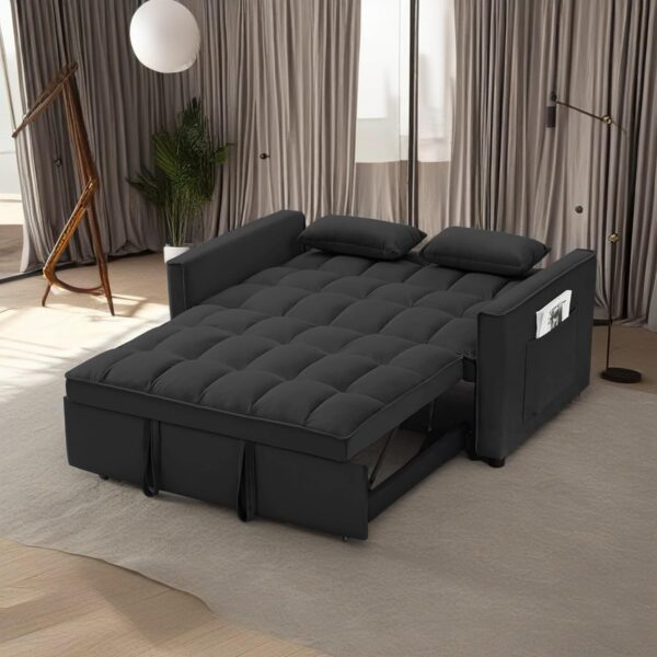 MMTGO 3 in 1 Velvet Convertible Sleeper Sofa Bed, w/Pullout Bed, Reclining Backrest,Toss Pillows, Pockets, Small Loveseat Lounge Couch, Furniture for Living Room - Image 3